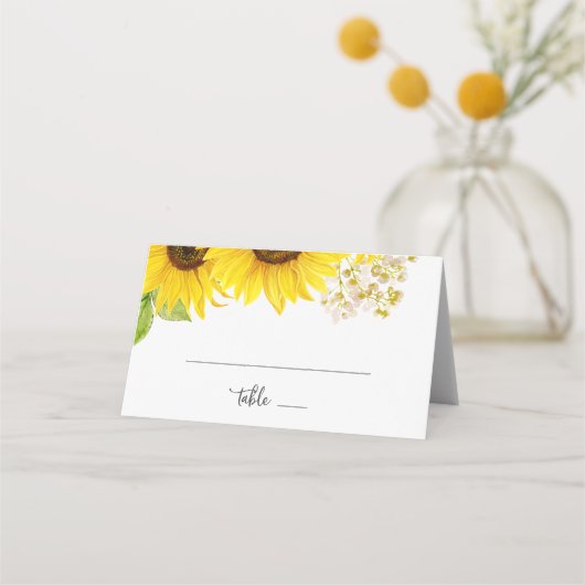 Country Sunflower Folded Wedding Platzkarte (Vorderseite)