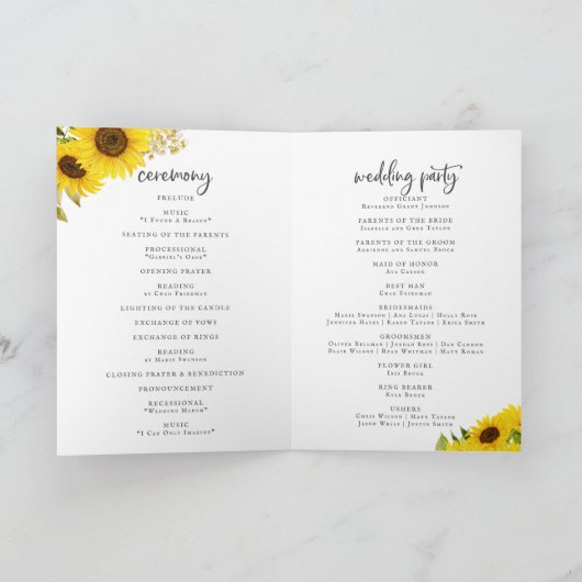 Country Sunflower Folded Wedding Programm (Innenseite)