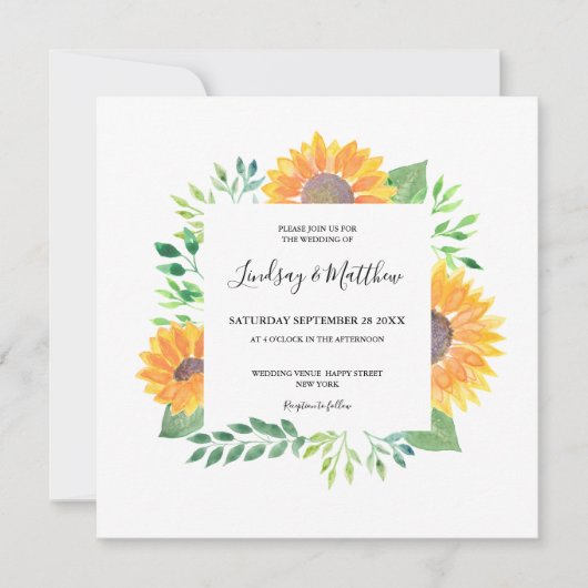 Country Sunflower Foliage Hochzeit Einladung (Vorderseite)