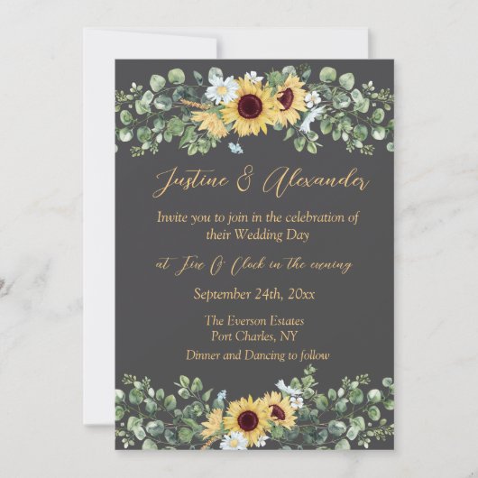 Country Sunflower Foto QR Code Hochzeit Einladung (Vorderseite)