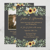 Country Sunflower Foto QR Code Hochzeit Einladung (Vorne/Hinten)