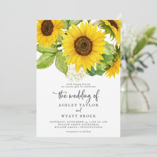 Country Sunflower Front and Back Wedding Einladung (Stehend Vorderseite)
