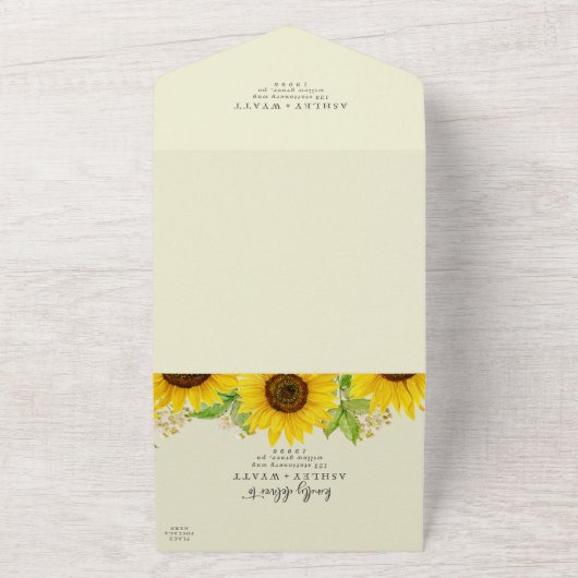 Country Sunflower | Gelbe Hochzeit All In One Einladung (Außenbereich)