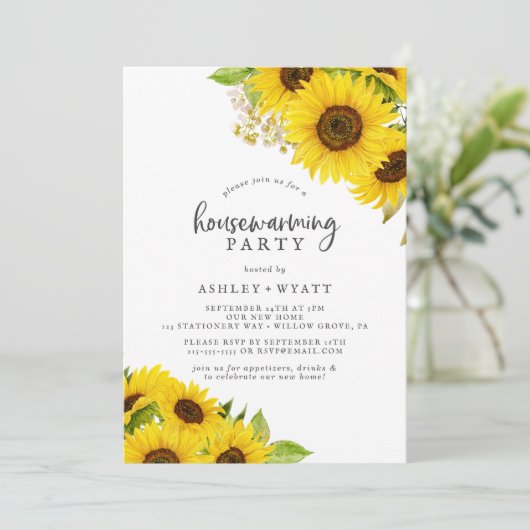 Country Sunflower Housewarming Party Einladung (Stehend Vorderseite)