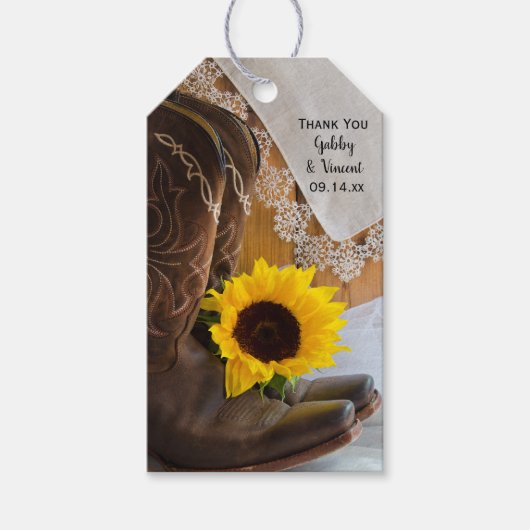 Country Sunflower Lace Western Gastgeschenk Hochze Geschenkanhänger (Vorderseite)