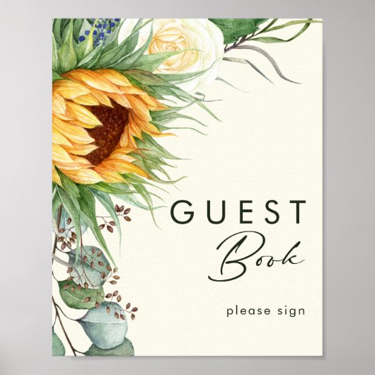 Country Sunflower | Light Yellow Guest Book Sign Poster (Vorne)