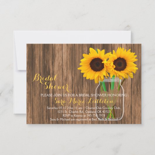 Country Sunflower Mason Jar Brautparty lädt ein Einladung (Vorderseite)