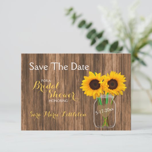 Country Sunflower Mason Jar Save the Date (Stehend Vorderseite)