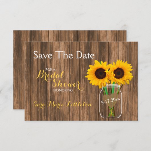 Country Sunflower Mason Jar Save the Date (Vorne/Hinten)