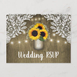 Country Sunflower Mason Jar Wedding RSVP Postkarte