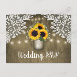 Country Sunflower Mason Jar Wedding RSVP Postkarte