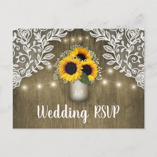 Country Sunflower Mason Jar Wedding RSVP Postkarte (Vorderseite)