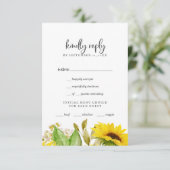 Country Sunflower Menü Auswahl RSVP Karte (Stehend Vorderseite)