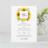 Country Sunflower Monogram Wedding Einladung (Stehend Vorderseite)