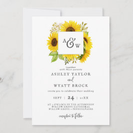 Country Sunflower Monogram Wedding Einladung
