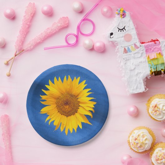 Country Sunflower Royal Blue Summer Wedge Pappteller (Party)