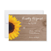 Country Sunflower Rustic Wood Wedding RSVP Cards