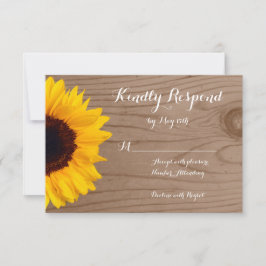 Country Sunflower Rustic Wood Wedding RSVP Cards Karte