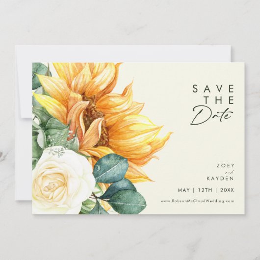 Country Sunflower Script | Horizontal hellgelb Save The Date (Vorderseite)