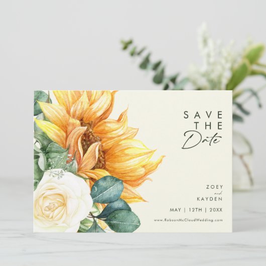 Country Sunflower Script | Horizontal hellgelb Save The Date (Stehend Vorderseite)