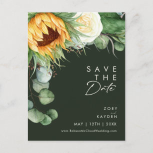 Country Sunflower Script Save the Date grün Einladungspostkarte