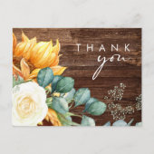 Country Sunflower Script | Wood Wedding Vielen Dan Postkarte (Vorderseite)