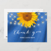 Country Sunflower & String Lights Blue Vielen Dank Postkarte (Vorne/Hinten)