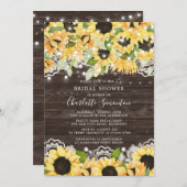 Country Sunflower String Lights Lace Brautparty Einladung (Vorne/Hinten)