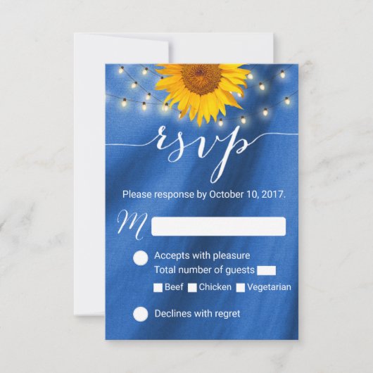 Country Sunflower & String Lights Wedding RSVP Karte (Vorderseite)