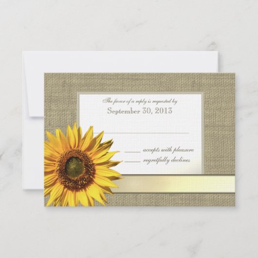 Country Sunflower und Burlap Look Response RSVP Karte (Vorderseite)