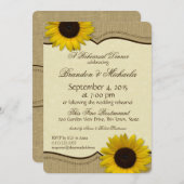 Country Sunflower und Burlap Probe Dinner Einladung (Vorne/Hinten)