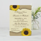 Country Sunflower und Burlap Probe Dinner Einladung (Stehend Vorderseite)