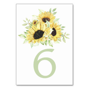Country Sunflower Watercolor Blumenhochzeit Tischnummer