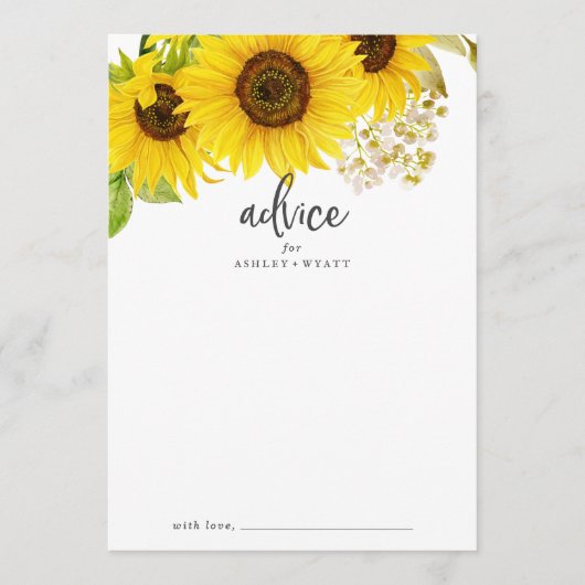 Country Sunflower Wedding Advice Card Hinweiskarte (Vorderseite)