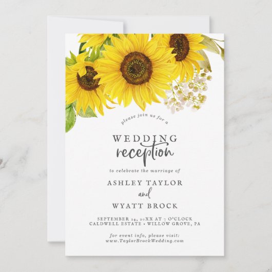 Country Sunflower Wedding Empfang Einladung (Vorderseite)