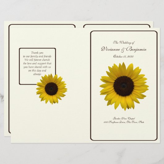 Country Sunflower Wedding Program (Vorne/Hinten)