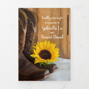 Country Sunflower Western Barn Wedding Dreifach Gefaltete Einladung