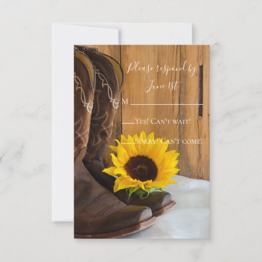 Country Sunflower Western Barn Wedding RSVP Karte (Vorderseite)