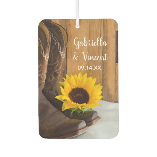 Country Sunflower Western Gastgeschenke Hochzeiten Autolufterfrischer (Vorderseite)