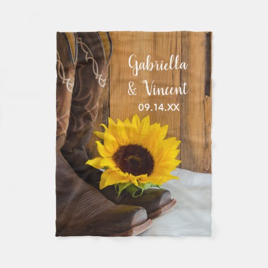 Country Sunflower Western Hochzeit Fleecedecke (Vorderseite)