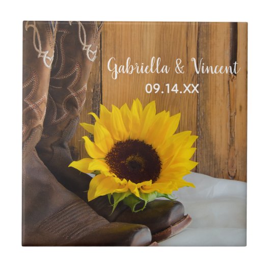 Country Sunflower Western Hochzeit Fliese (Vorderseite)