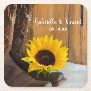 Country Sunflower Western Hochzeit Rechteckiger Pappuntersetzer
