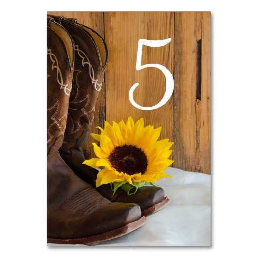 Country Sunflower Western Hochzeit Tischnummern (Rückseite)