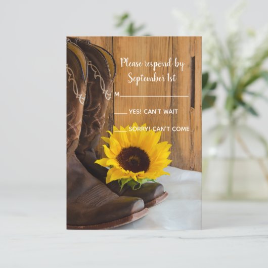Country Sunflower Western Hochzeitsstimmung RSVP R (Stehend Vorderseite)