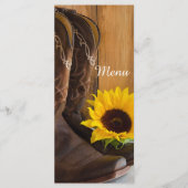 Country Sunflower Western Quinceañera Party Menükarte (Vorderseite)