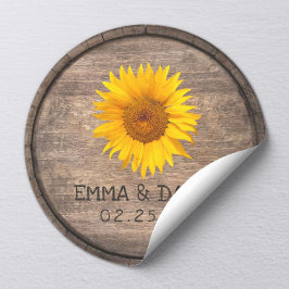 Country Sunflower Wine Barrel Wedding Danke Runder Aufkleber