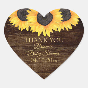 Country Sunflower Wood Baby Dusche Heart Sticker