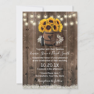 Country Sunflower Wood Barrel Rustikale Hochzeit Einladung