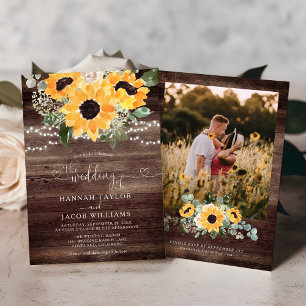 Country Sunflower Wood Foto Hochzeit Einladung