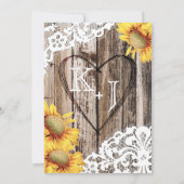 Country Sunflower Wood Lace Rustikale Hochzeit Einladung (Rückseite)